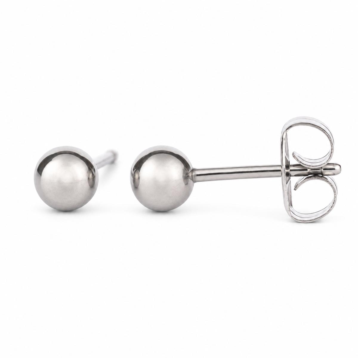 4mm polished ball stud earrings in S316L surgical steel, made for children's sensitive ears, purepixxi