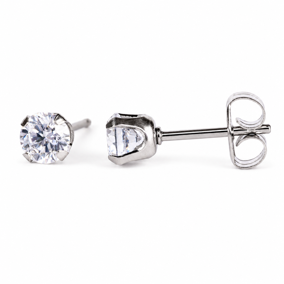 4mm Flawless Crystal stud earrings in S316L surgical steel, made for children's sensitive ears, purepixxi