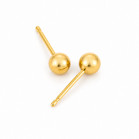 4mm ball stud earrings shown close up in 24K pure gold, purepixxi for young ears