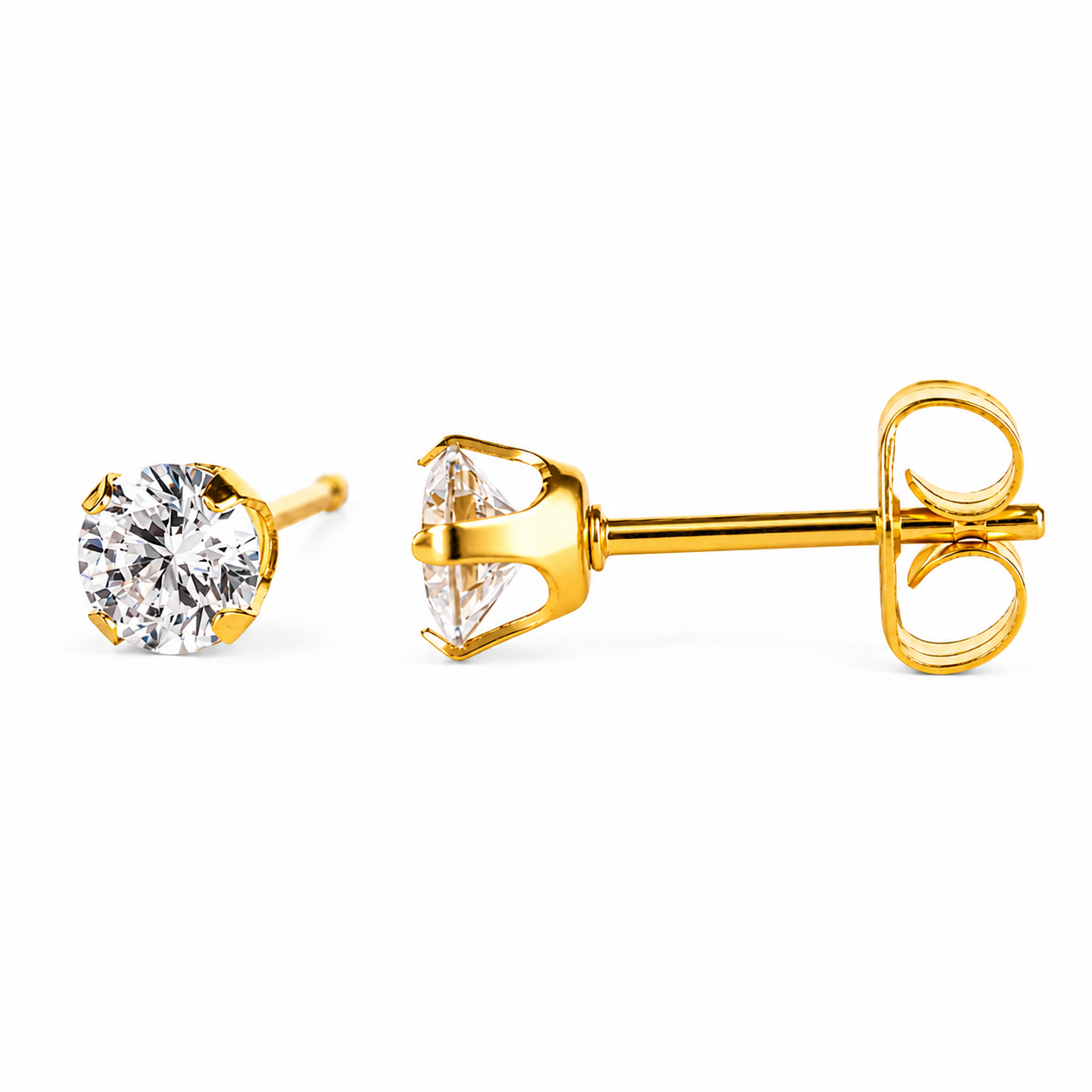 4mm Flawless Crystal stud earrings in 24K pure gold, made for children's sensitive ears, purepixxi