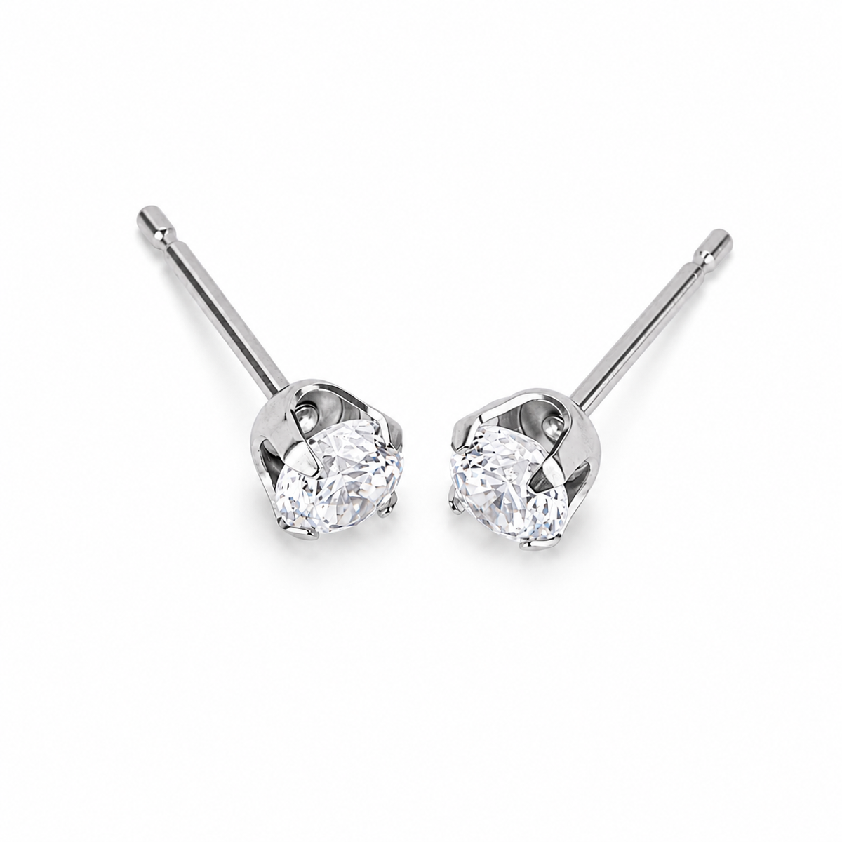 4mm Flawless Crystal stud earrings shown close up in S316L surgical steel, purepixxi for young ears
