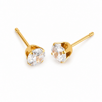 5mm Flawless Crystal stud earrings shown close up in 24K pure gold, purepixxi for young ears