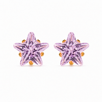 Pair of gold star studs with a pink Flawless Crystal center, 24K pure gold, purepixxi