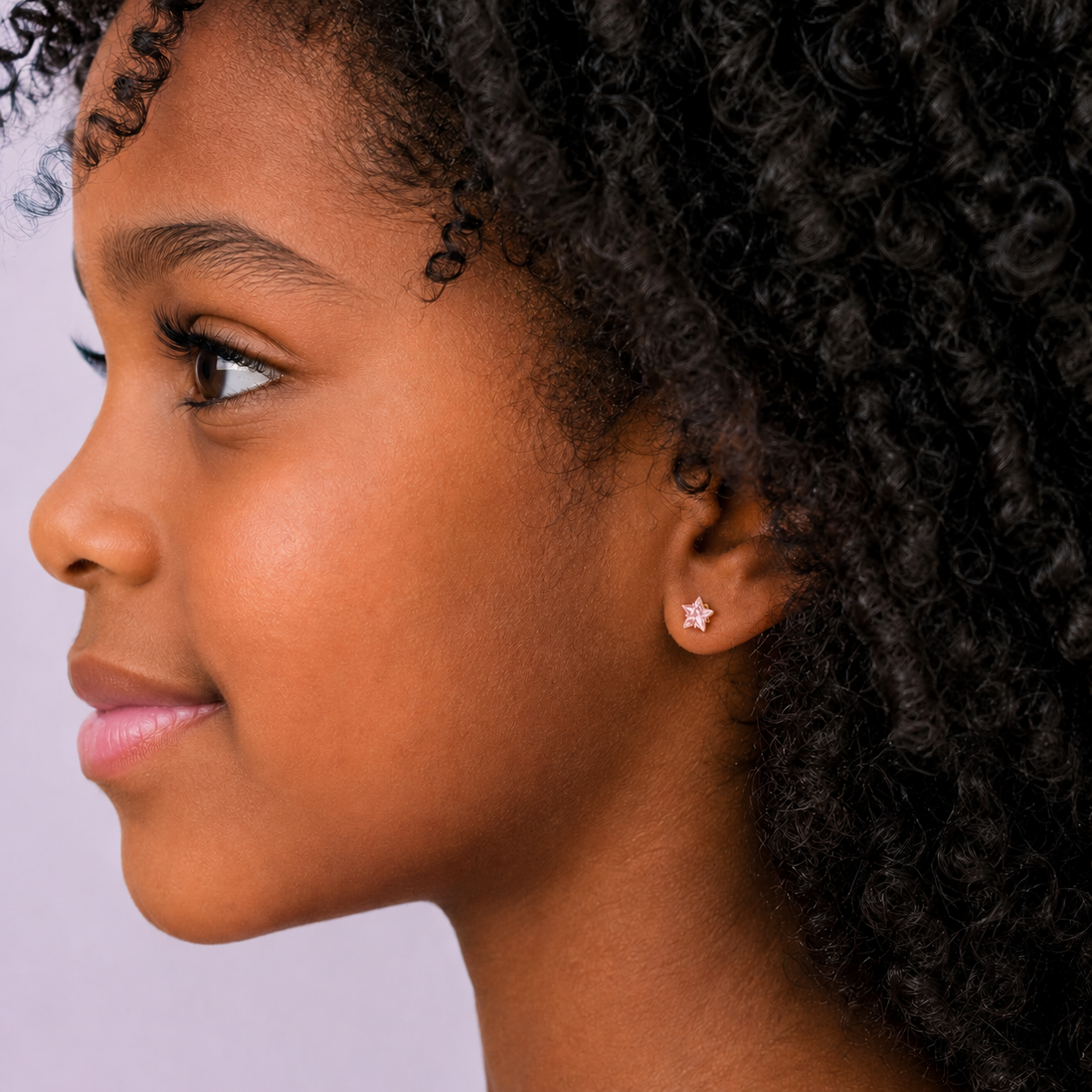 Pink star stud earring and post in 24K pure gold, purepixxi children's earrings