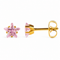 5mm pink Flawless Crystal star stud earrings in 24K pure gold, made for children's sensitive ears, purepixxi