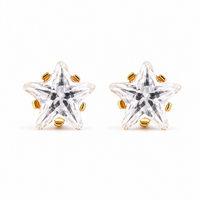 Pair of gold star studs with a clear Flawless Crystal center, 24K pure gold, purepixxi