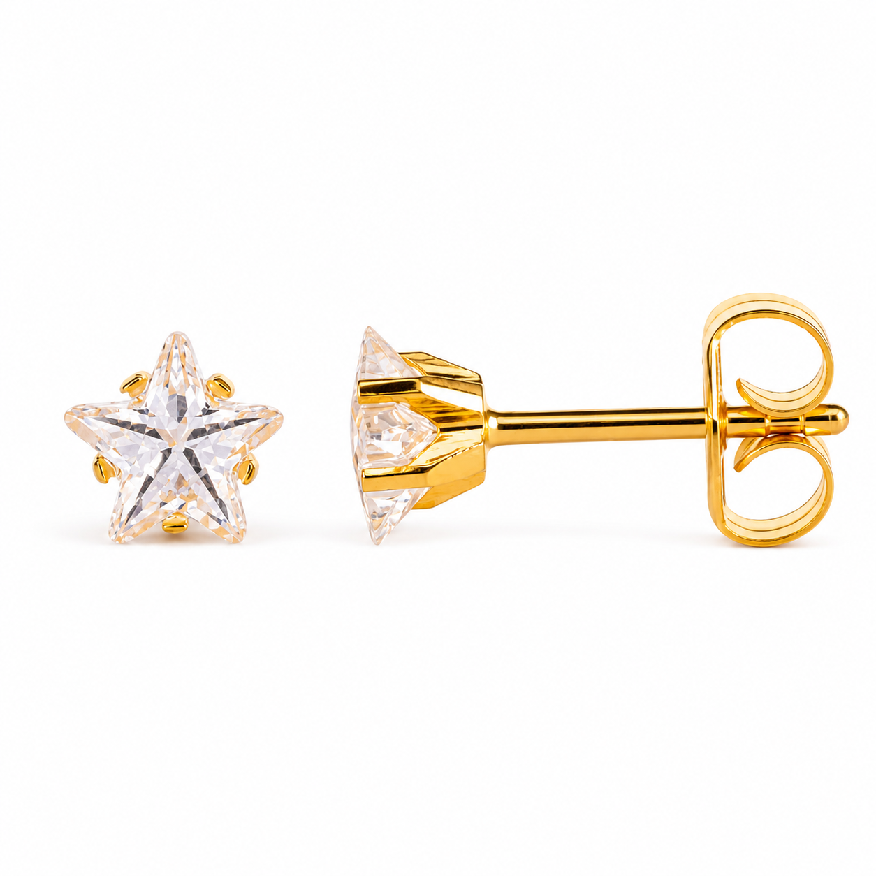 5mm Flawless Crystal star stud earrings in 24K pure gold, made for children's sensitive ears, purepixxi