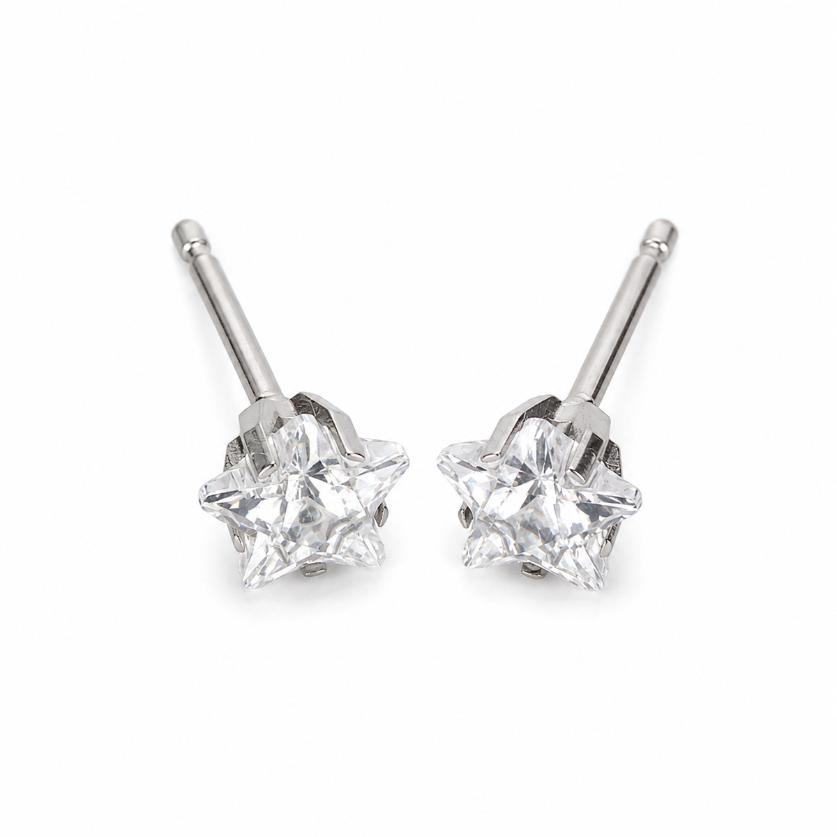 5mm star stud earrings shown close up in S316L surgical steel, purepixxi for young ears