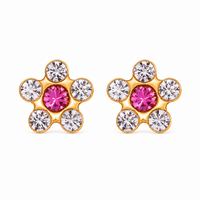 Pair of gold daisy studs with a Flawless Crystal center, 24K pure gold, purepixxi