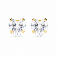 Pair of gold heart studs with a clear Flawless Crystal, 24K pure gold, purepixxi