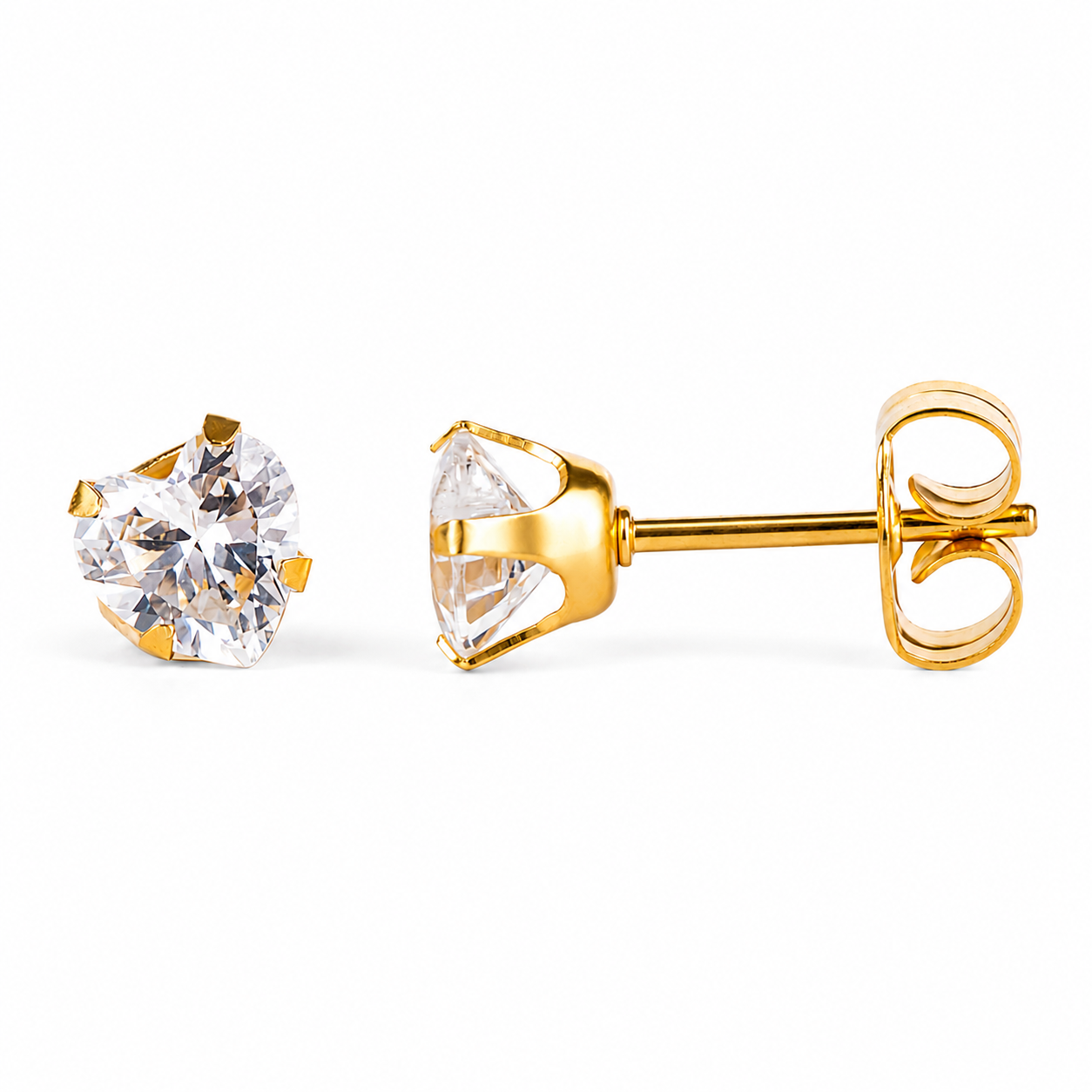 Flawless Crystal heart stud earrings in 24K pure gold, made for children's sensitive ears, purepixxi