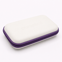 purepixxi Jewelry Case, white hard-shell with purple zip and embossed logo, three-quarter view